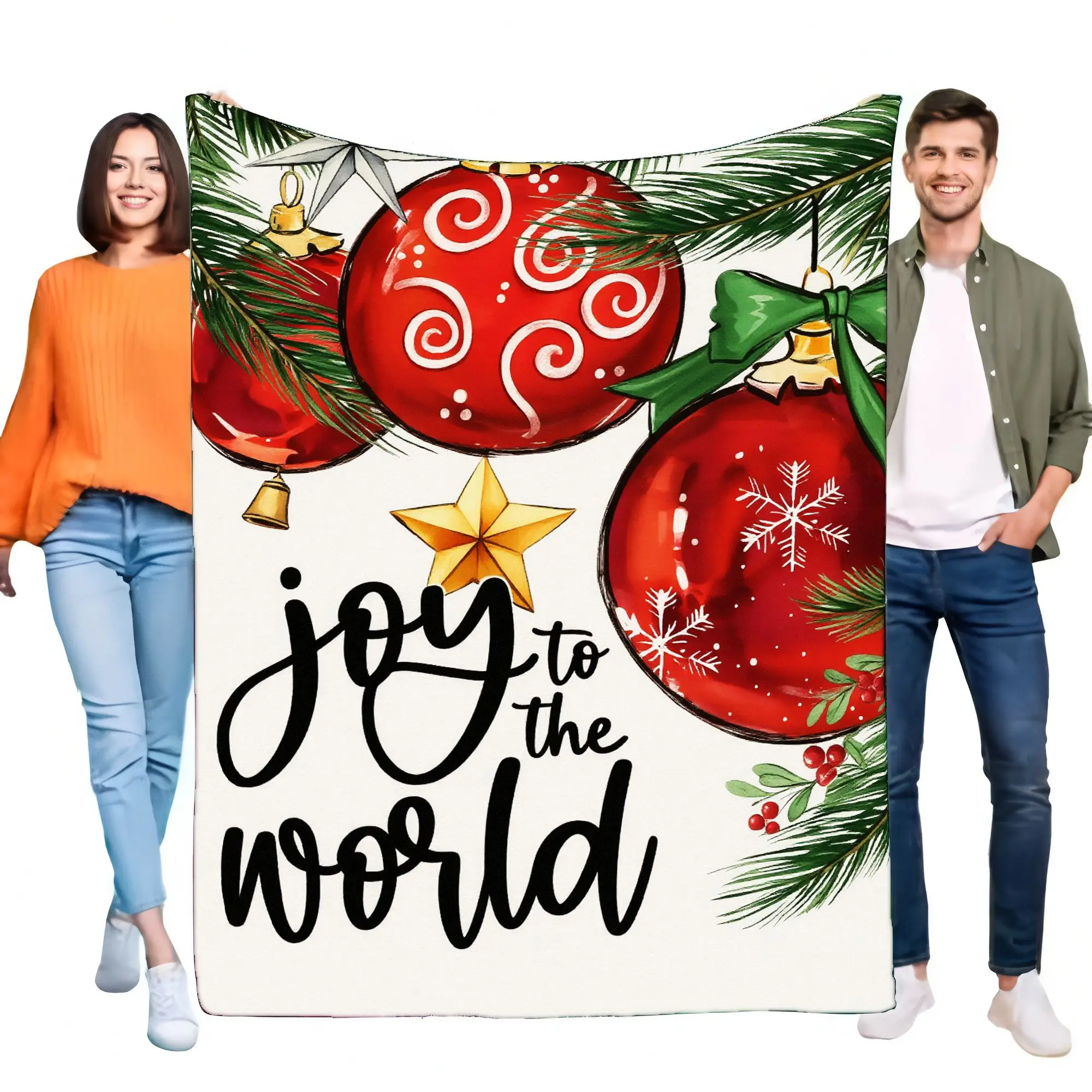 Joy to the World Blanket Cozy Christmas Throw Soft Large Decor Bed Sofa Gift for Holiday Season Home Decoration. Perfect for War