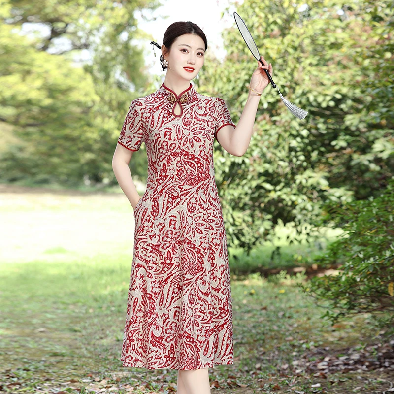 فستان صيني أنيق صيفي ساحر للنساء من Cheongsams على الطراز الوطني