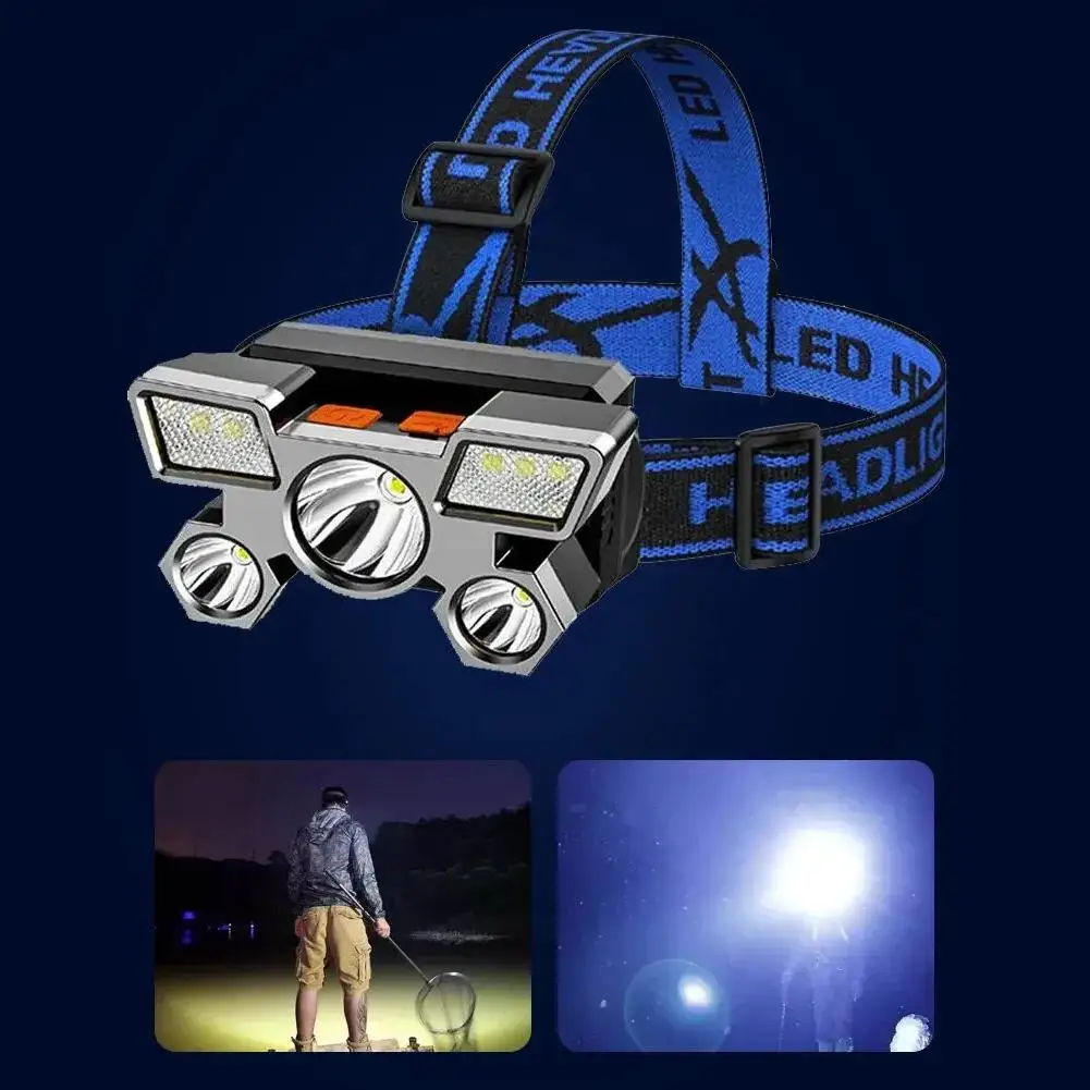 5 LED Headlight 400-600LM USB Rechargeable 4 Modes Bright Headlamp for Camping Night Running Fishing Head Light