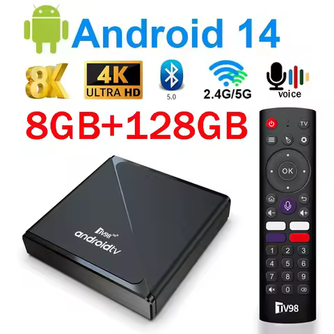 TV98 ATV Pro TV Box Android 14 Smart Home Theater HD 4K 8K Allwinner H313 8G 128G BT5.0 Media Play WiFi 4G 5G Voice remote iptv