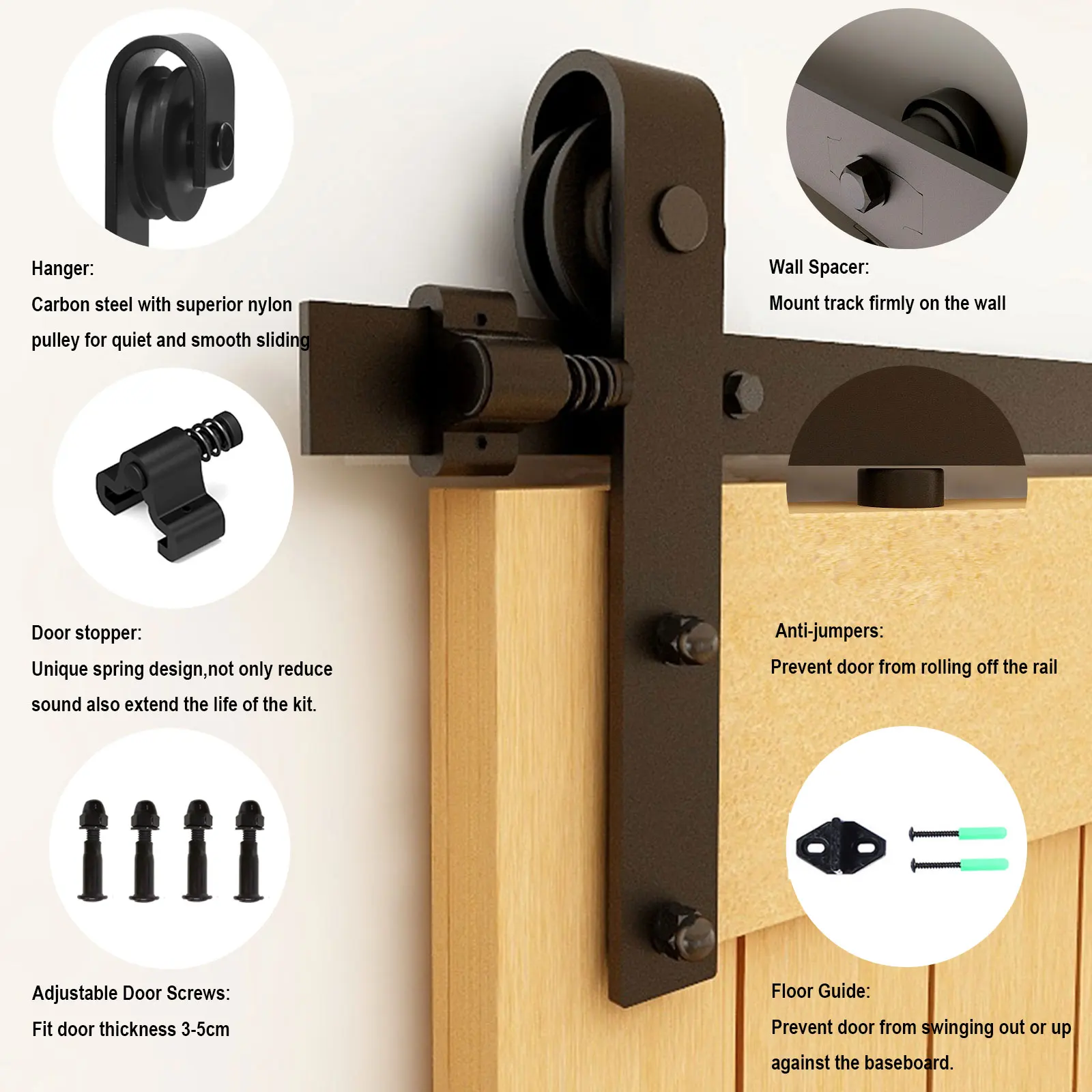 Imagem -03 - Wolfbird-heavy Duty Deslizante Interior Cloconjunto Door Hardware Kit Adequado para Porta de Madeira Dupla Fácil de Instalar Rolo Forma f