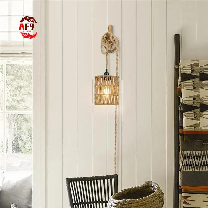 

AF90-Подключаемый подвесной светильник в стиле бохо, подвесной светильник с шнуром, потолочный светильник, цилиндр из ротанга, переключатель абажура лампы