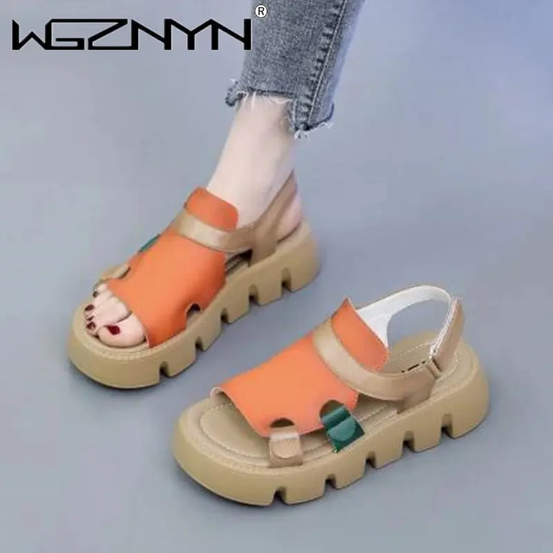 2023 Fashion Designer Chunky Platform Sandals Women Summer Wedges Heel Shoe Ladies Genuine Leather Jagged Soled Open Toe Sandals