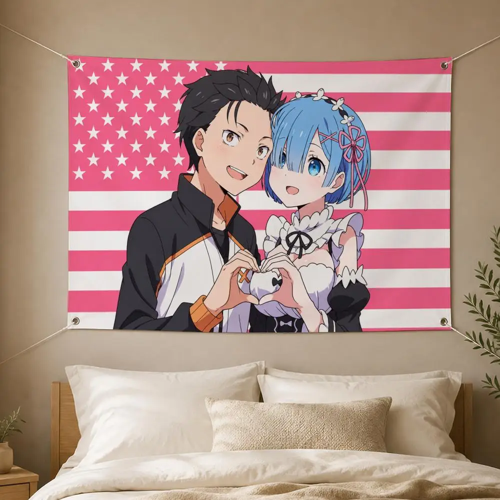 Character S-Subaru x Rem Flags Decorative Flag Banner for Garden Yard Lawn Outdoor Home Party Wall Decor