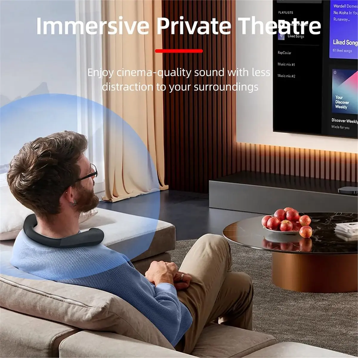 

Портативные беспроводные колонки для телевизора с шейным ремешком, театральный стереозвук с Bluetooth, микрофоном, длительный срок службы батареи