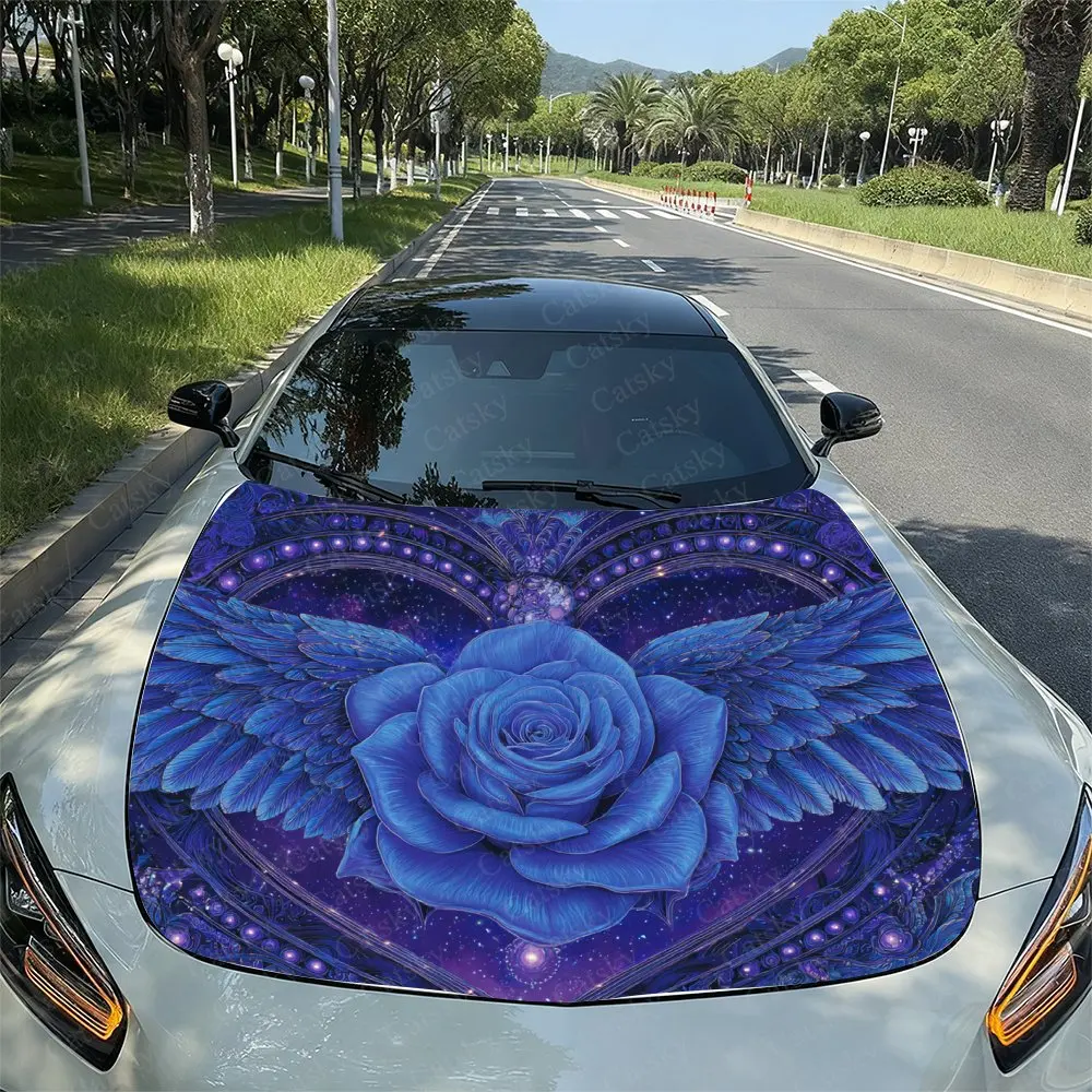

Наклейка на капот автомобиля Wings Blue Rose - прочная виниловая пленка из ПВХ для защиты двигателя, стильный дизайн, идеальный подарок для автомобиля Enth