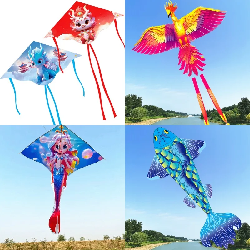 

Free Shipping New fire phoenix koi mermaid small dinosaur kite children cartoon adult universal outdoor flying professional kite