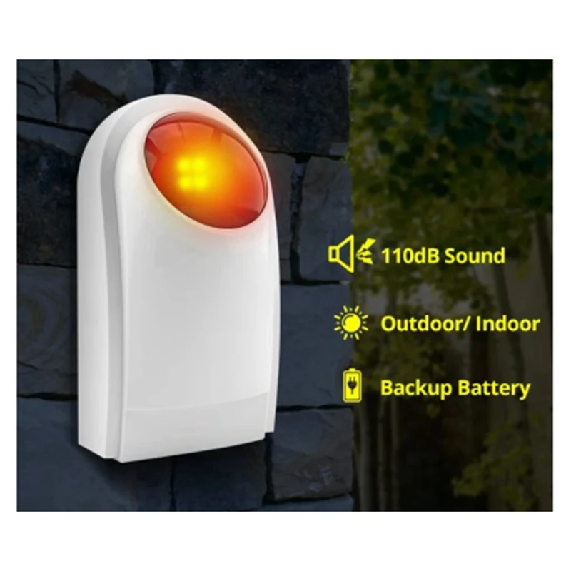 Sirene sem fio piscando para casa, sensor de luz estroboscópica, interior e exterior, Garage Alarm Security System, fácil de usar, EU Plug, 110DB, J008