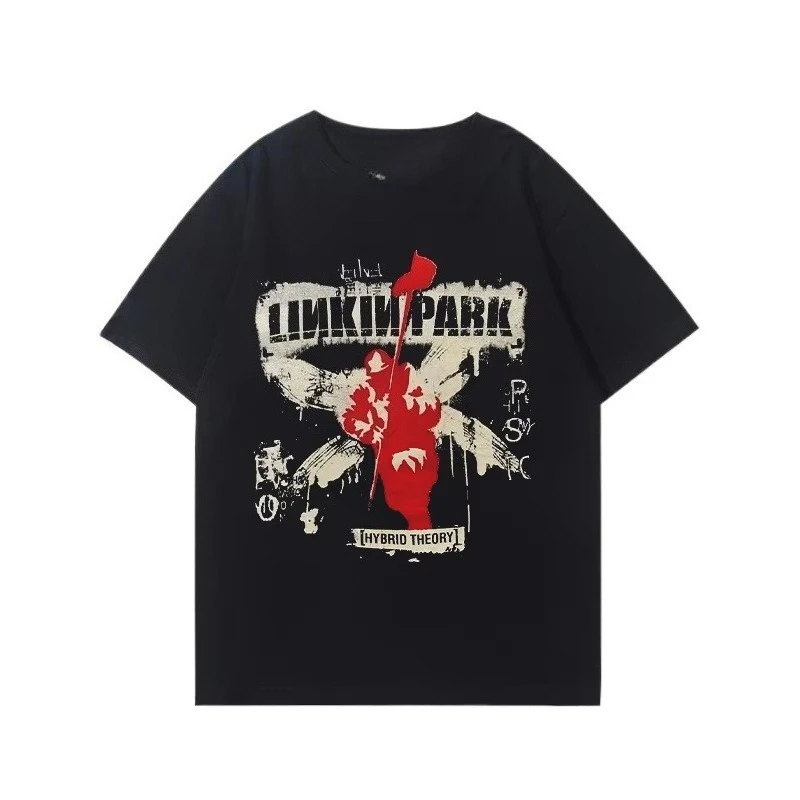لينكين بارك لينكولن بارك باند الطرفية قصيرة الأكمام تي شيرت فضفاض خمر روك نصف كم ملابس كبيرة الحجم ملابس الصيف