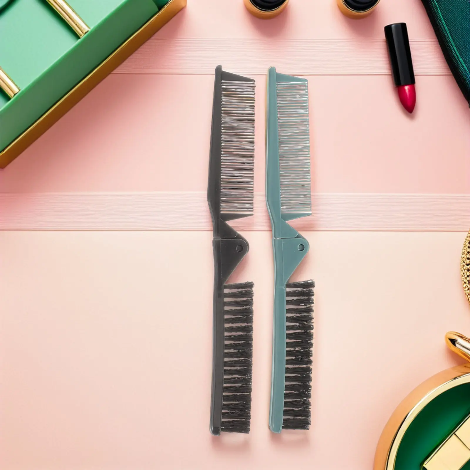 6Pcs Folding Hair Brush Comb Set Dual Sided Detangling Comb for Curls Straight Hair Portable Travel Friendly Foldable Styling