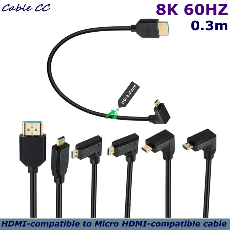 Good quality 90 Degree Angle Micro HDMI-Compatible  2.1 8K 60Hz 4K 120Hz 48Gbps Splitter HDR10+ Video TV Box PS5 HD Cable