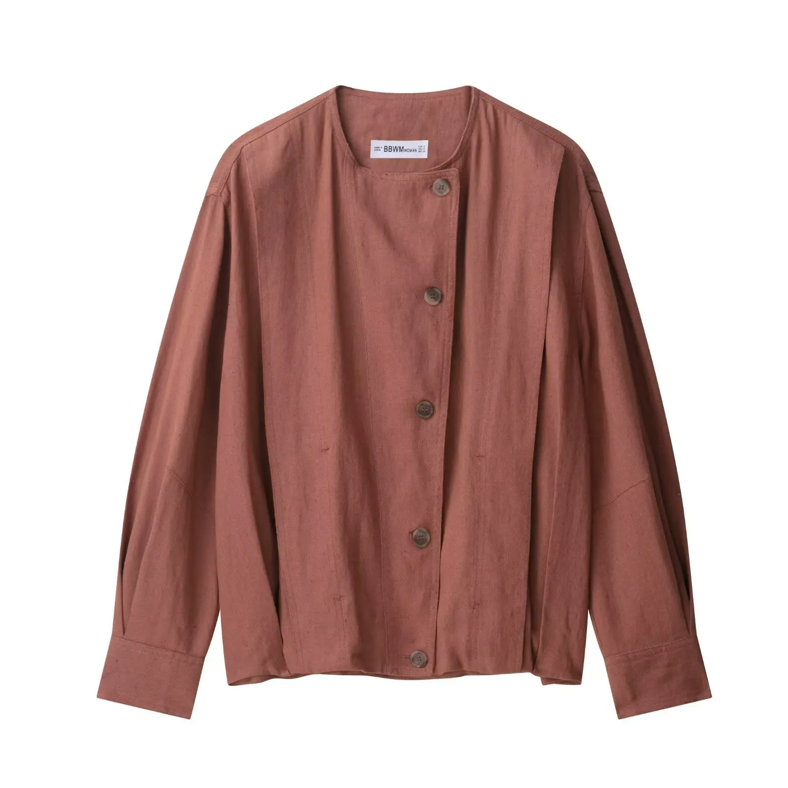 

Autumn Spring New Bomber Jacket Fashionable Linen Blend Pilot Jacket Single Breasted Long Sleeve Crop Coat Office Lady Jackets