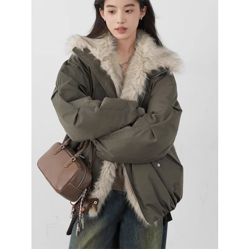 جديد الكورية المرأة أسفل معاطف فو الفراء طوق فضفاض عادية مقنع 90 بطة بيضاء أسفل الإناث أسفل سترة الخريف الشتاء