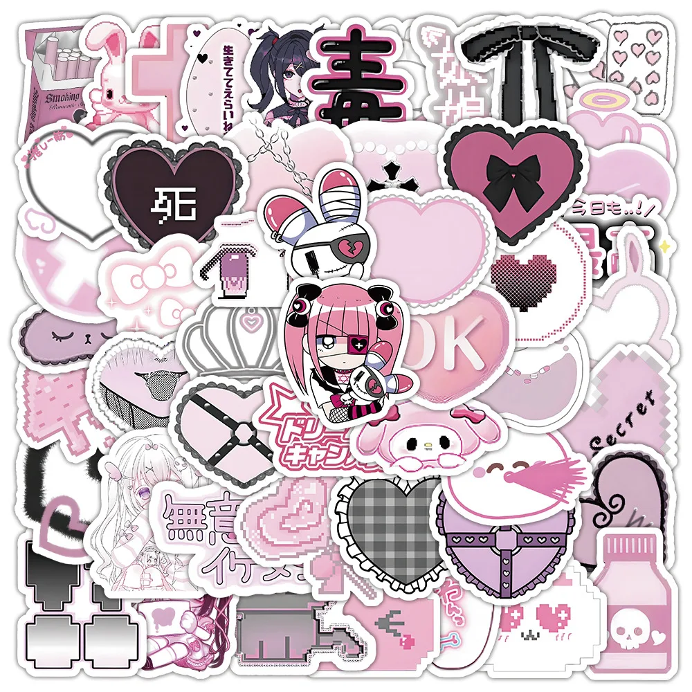 10/30/50/100PCS Pink Cute Goth Style Cartoon Stickers Suitcase Scrapbooking Laptop Stationery Toy Sticker