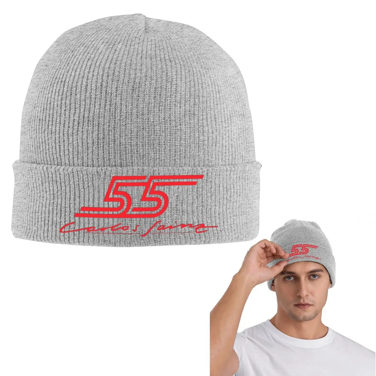 Carlos Sainz Jr F1 Signature Graphic Dark Knitted Cap Hip Hop Bonnet Hat Autumn Winter Outdoor Beanies Hats for Men Women Adult
