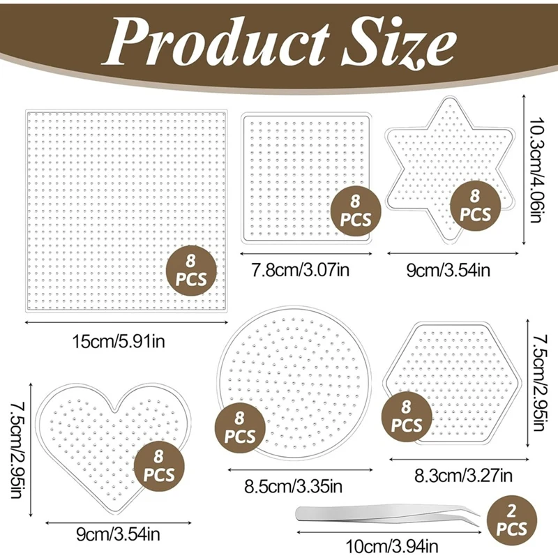 

Набор из 48 акриловых досок для бусин, 5 мм, прозрачные, с 2 пинцетами, 6 различных форм, для рукоделия, DIY, подарков, розничная продажа
