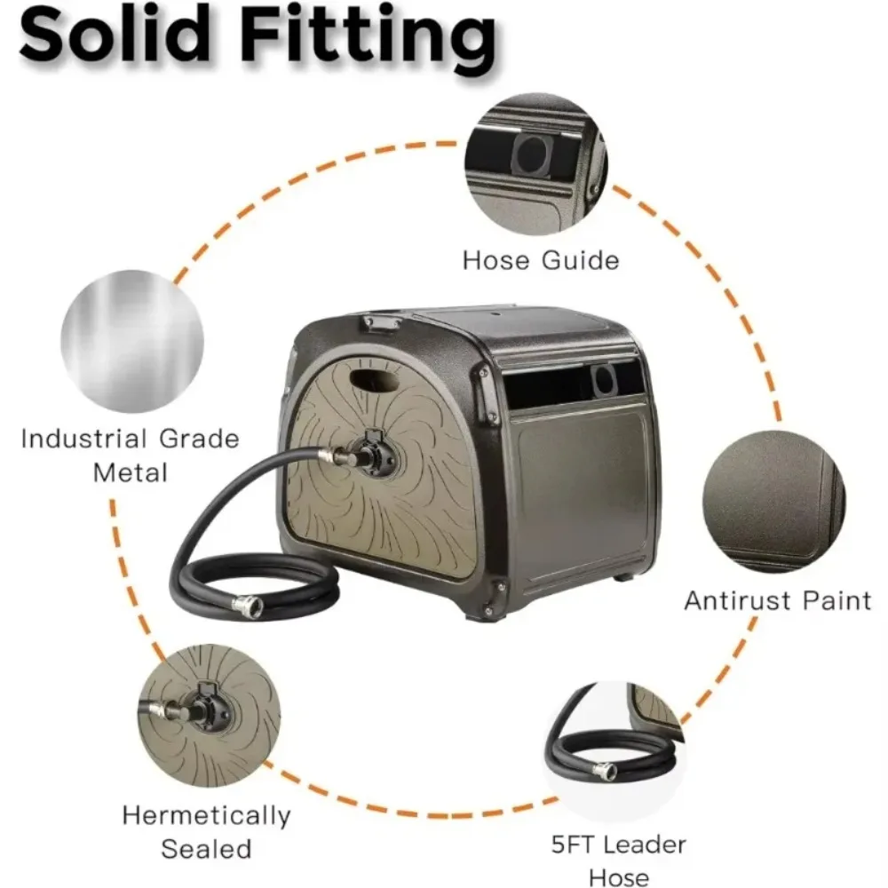 صندوق بكرة خرطوم معدني منزلي/أخضر، بكرة تخزين خرطوم حديقة شديدة التحمل، مقبض كرنك، سعة خرطوم 150 قدم 5/8 بوصة، أفضل خصومات