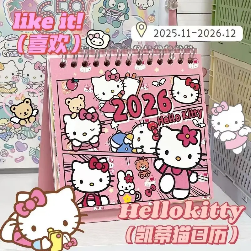 2026 Nuovo calendario comico Hellokitty Cinnamoroll - Simpatico cartone animato Graffiti Calendario da tavolo per ufficio e studenti Regalo di Capodanno