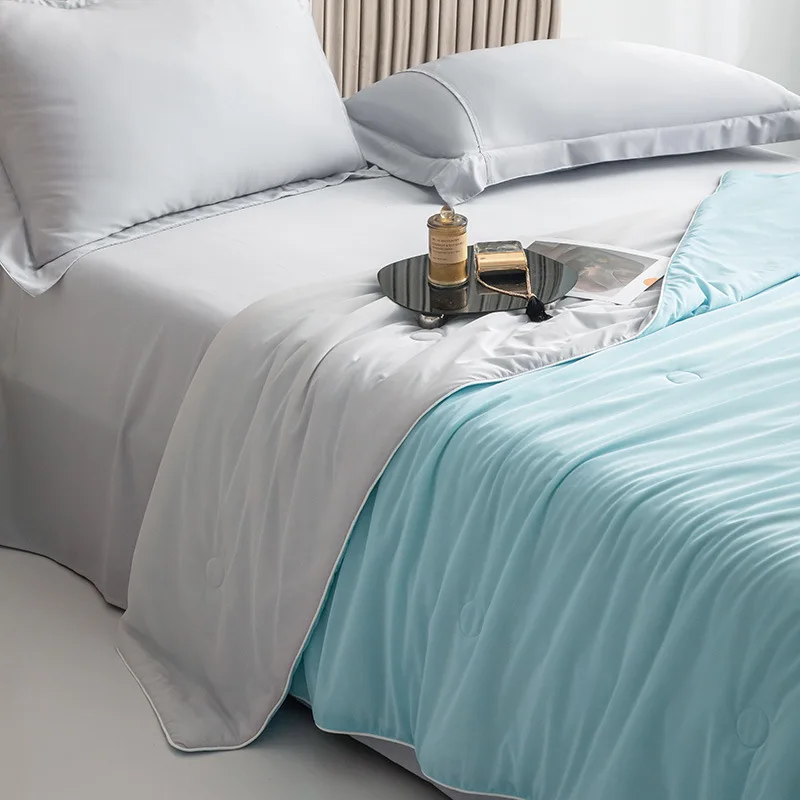 Luxury Ice Silk Fiber Cooling Summer Comforter Soft Skin Friendly Air Conditioner Quilt Blanket Queen King Size Breathable Duvet
