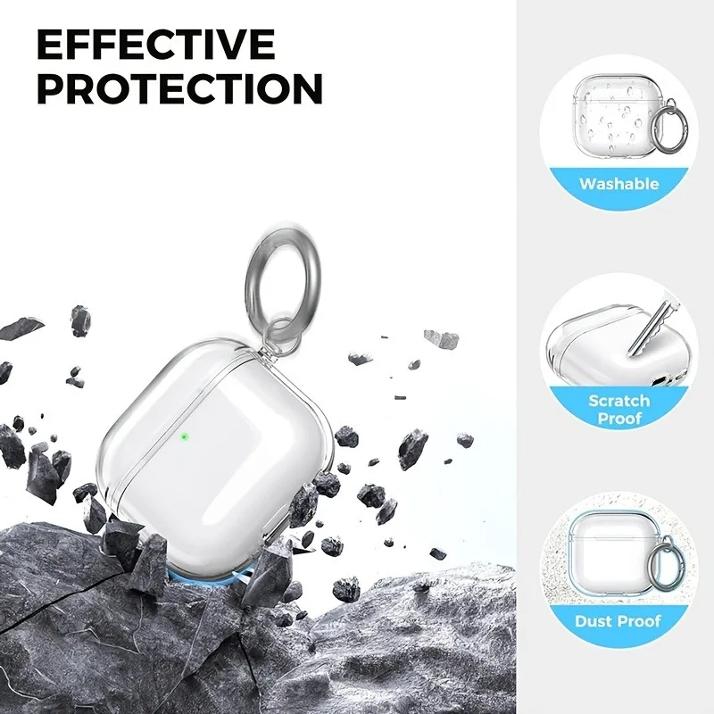 Case For AirPods Pro3, Pro2, Pro Earphone Protective Cover with Cleaner Kit Keychain For AirPods 1or2, 3, 4 TPU Transparent Case