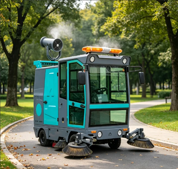Industrial Space-Saving Enclosed Cabin Ride-On Sweeper High Efficiency Floor Scrubber for Narrow Warehouse
