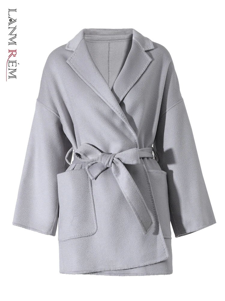 LANMREM Women Luxury Double-sided Woolen Coat Long Sleeve Solid Color Cardigan Cashmere Soft Coats Female 2024 Spring New 2W402