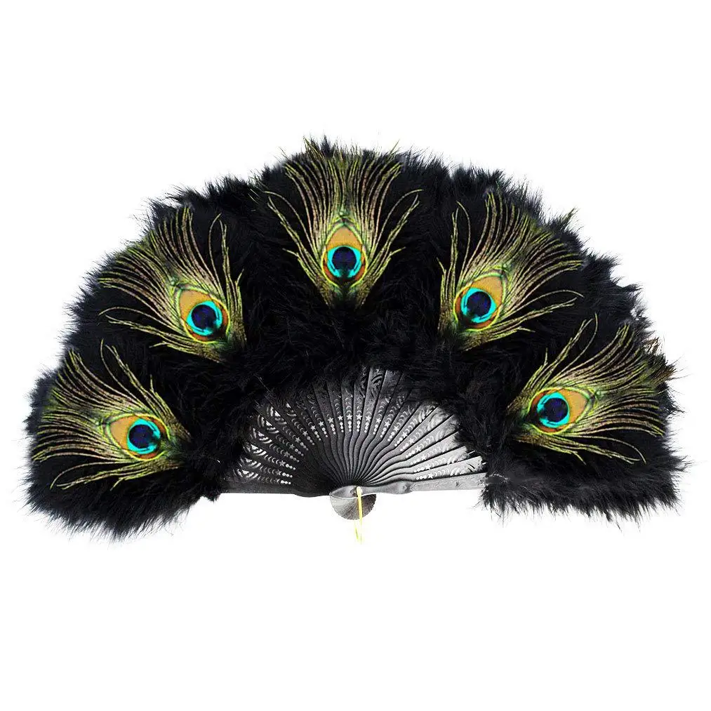 1920s  Full Velvet Peacock Feather Fan Classical Folding Fan Cheongsam Show Gatsby Theme Party Ball Accessories 