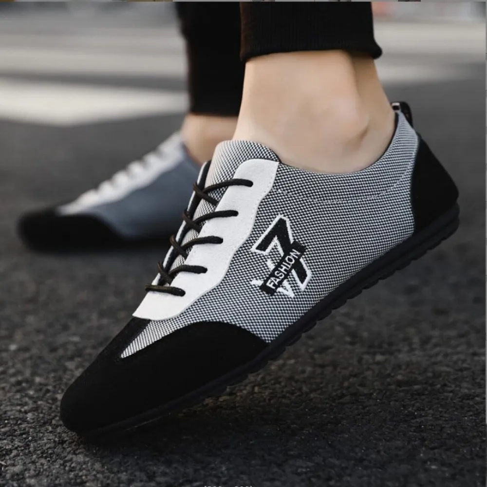 Spring Men Casual lace-up Loafers Plus Size 45 Breathable Canvas Driving Shoes Office Walking Flats Non Slip Moccasins Sneakers