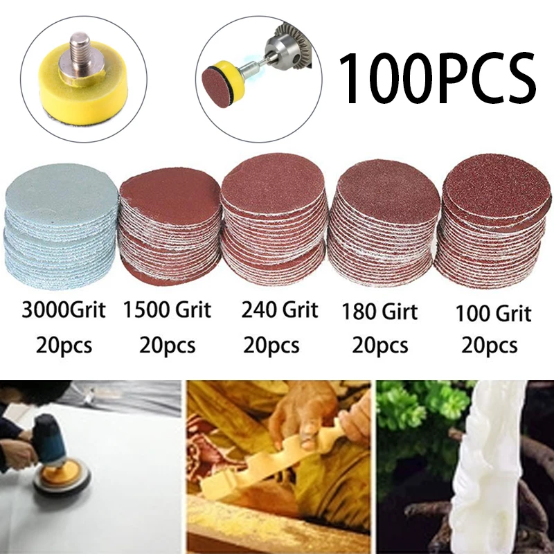 100Pcs 1inch 25mm Sanding Discs Pad 100-3000# Abrasive Polishing Pad for Dremel Rotary Tool Sandpapers Accessor Outils Abrasifs