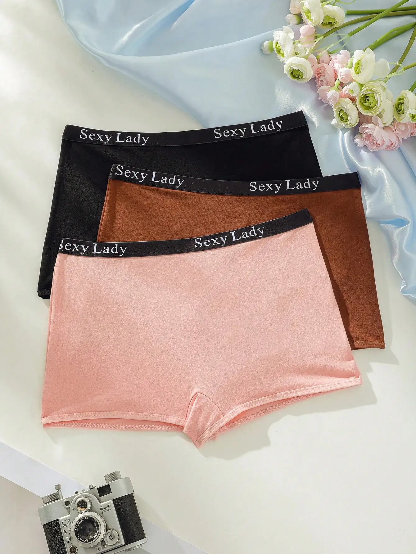 6-piece set of random solid color women's flat angle underwear, simple, breathable, comfortable and close fitting