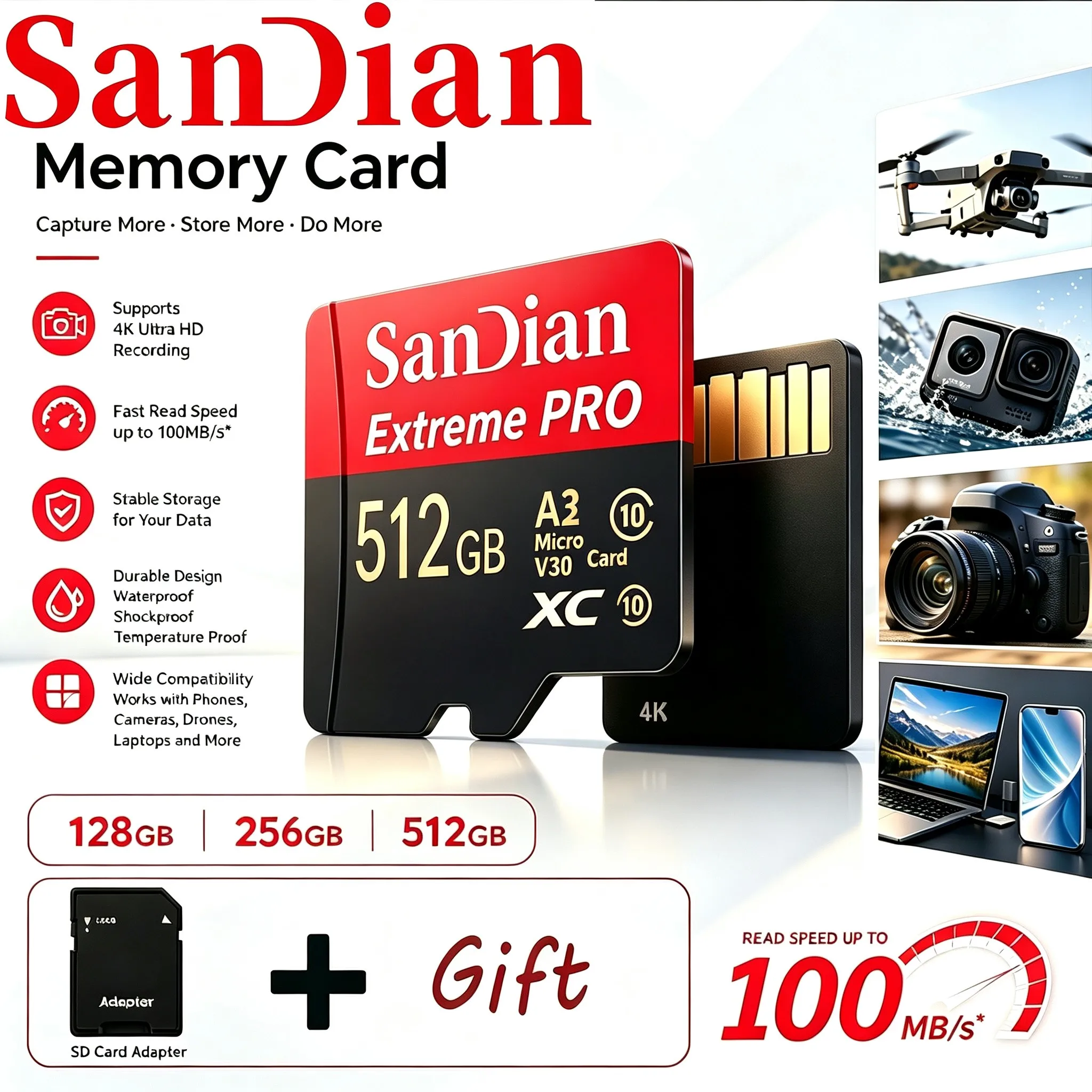 Mini Memory Card 128GB 64GB 512GB 32GB TF Cards Micro TF SD Card SD Cards for Desktop/Router/MP4 Player/Dashcam/Sport Camera