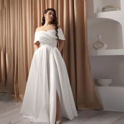 Elegant Customized Wedding Dresses Plus Size V-Neck Bride Gowns Lace Up Side Split Floor Length Satin Vestido De Noiva PSL980022