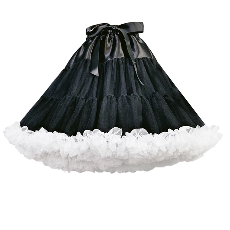 Donne Lolita Cosplay sottoveste A-Line Puffy Tutu gonna a strati Tulle balletto danza Pettiskirts Big Bowknot sottogonna