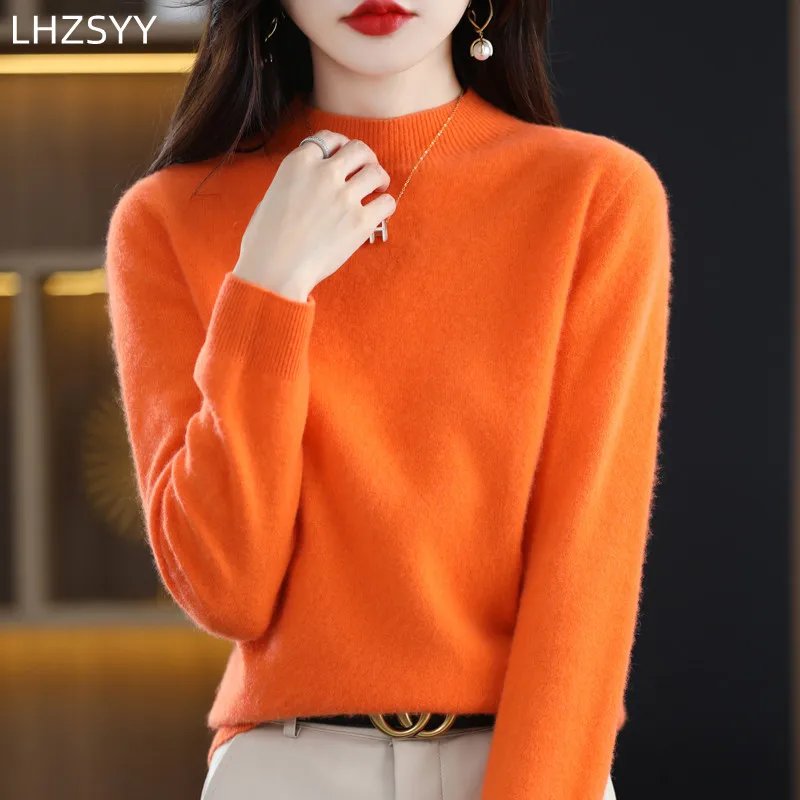 2024 New First Line Ready-To-Wear Ladies Pullover 100% Pure Wool Sweater Half Turtleneck Cashmere Jumper Basal Top Female Jacket