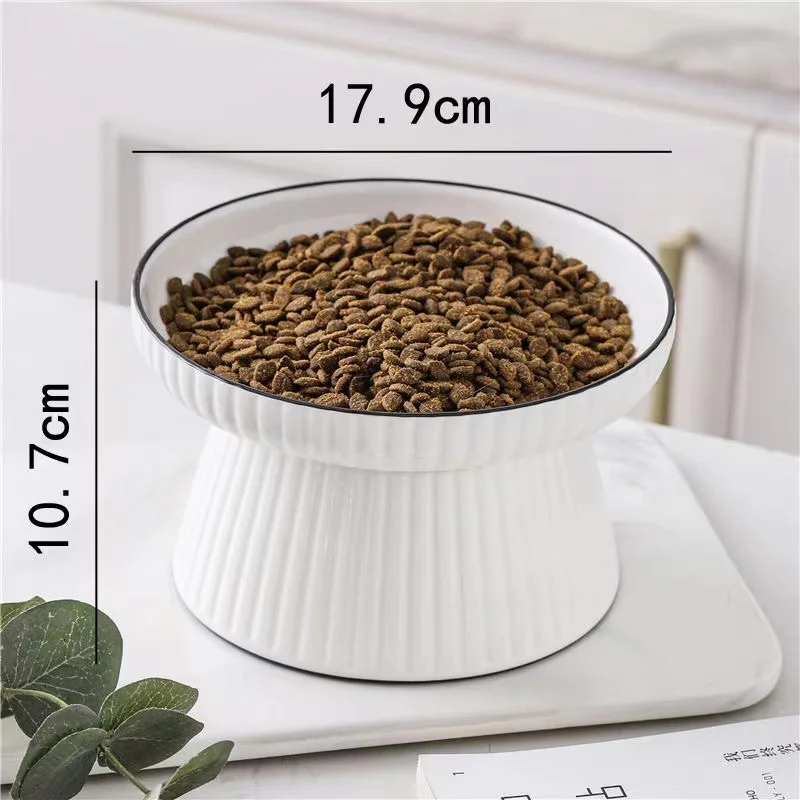 Cat ceramic bowl cat bowl pet special large high-footed cat grain basin protection cervical spine dog basin Garfield wide mouth