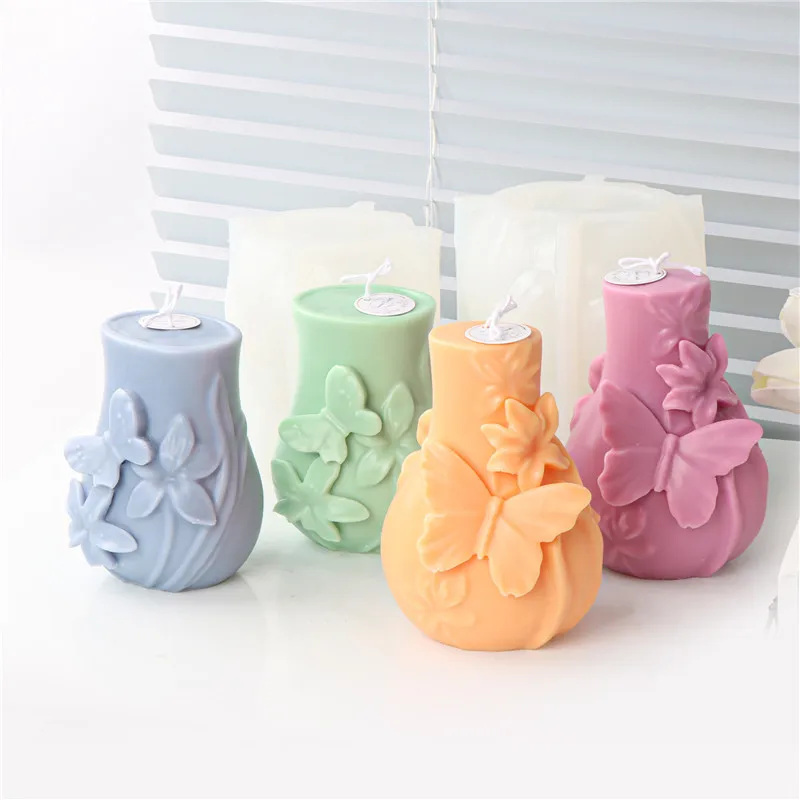 

New Butterfly Vases Silicone Candle Mold Gypsum form Carving Art Aromatherapy Plaster Home Decoration Mold Wedding Gift Handmade