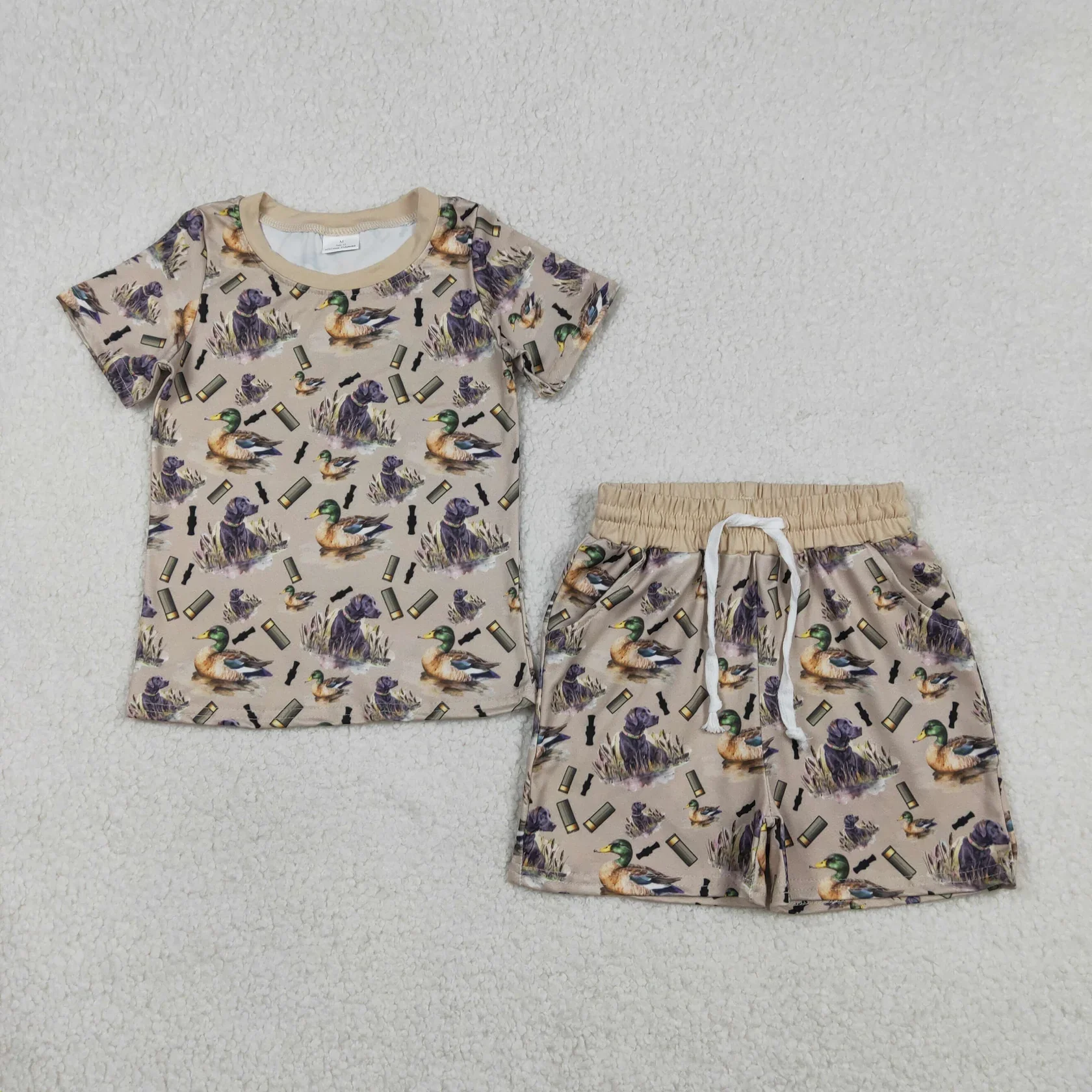Wholesale Toddler Pajamas Baby Boy Clothes Breathable Sleepwear Outfit Children Short Sleeve Shirt Pockets Shorts Ducks Dogs Set