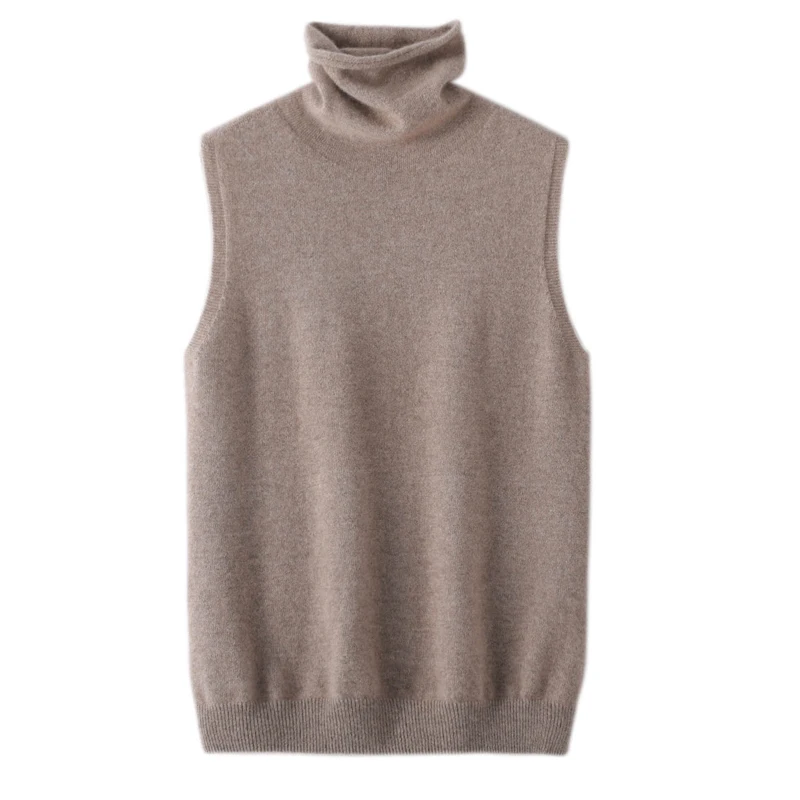 Women 100% Merino Wool Sleeveless Pullovers Turtleneck Sweater Waistcoat Wool Knitwear Spring Autumn Winter Fashion Vest Tops, image 10