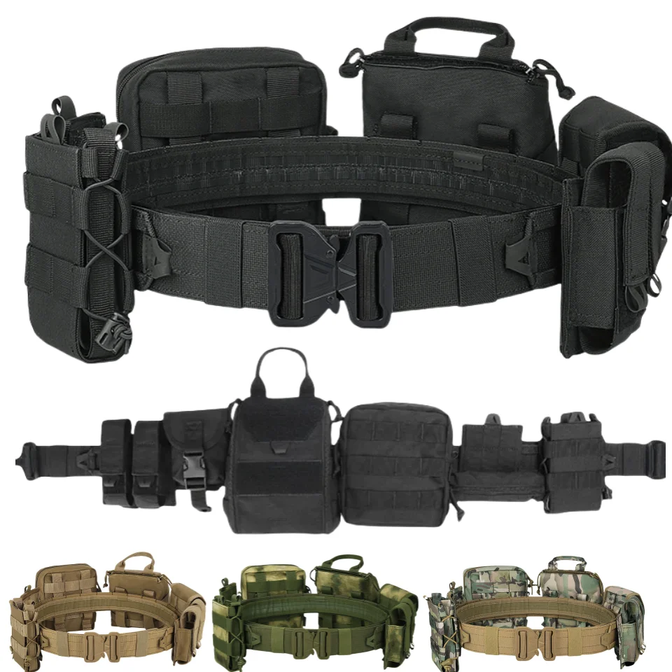 

YAKEDA Molle Battle Belt Molle Combat Belt Tactical Combat Airsoft Heavy Duty Belt with Pouches 8-in-1