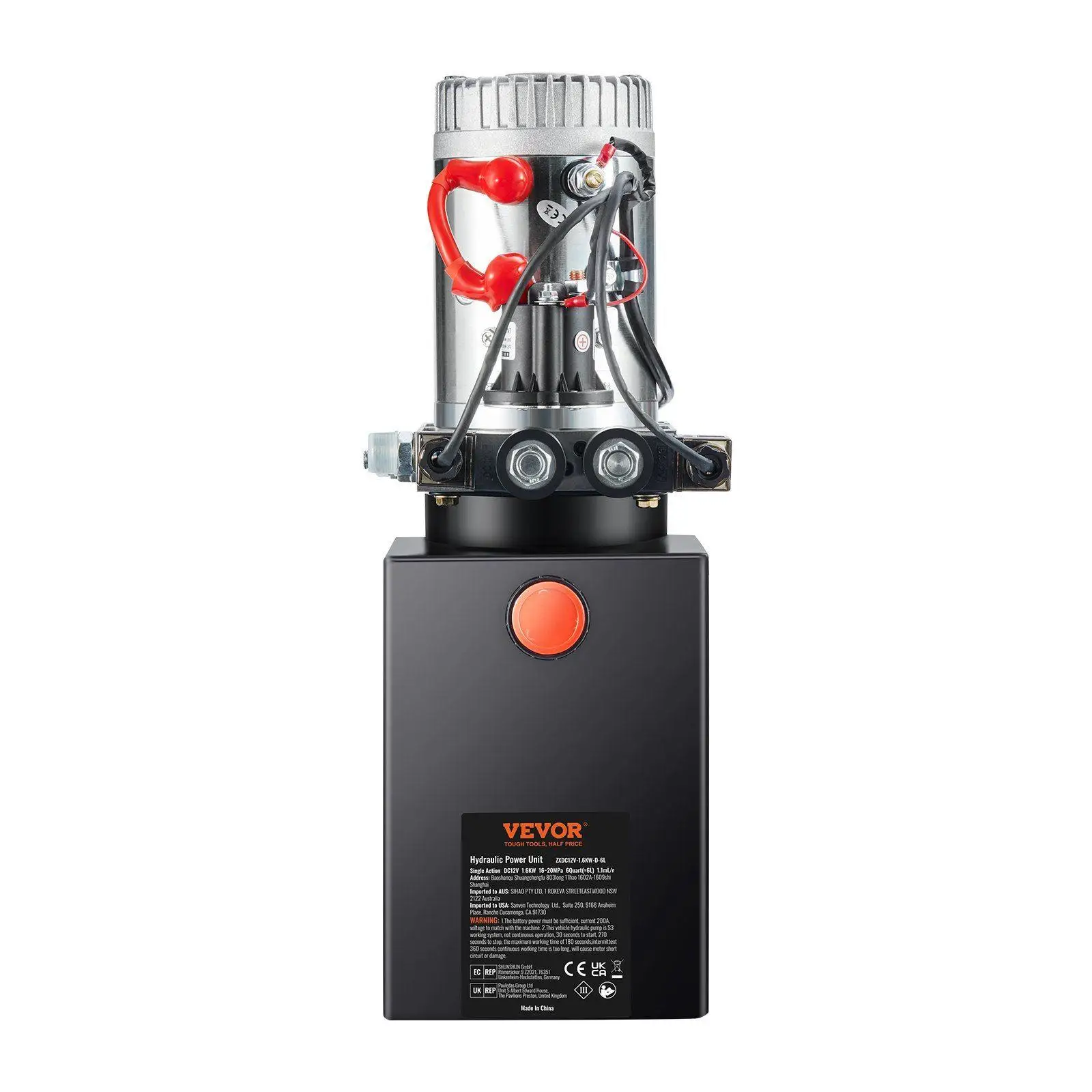 

12V 6qt Hydraulic Power Unit, 0.91GPM 3200PSI, Double-Acting Pump with Rust-Proof Steel Tank and Stability