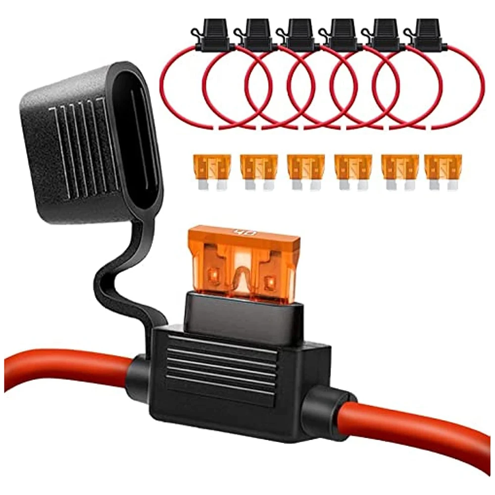 10 AWG Inline Fuse Holder - 12 Volts Fuse Holder Waterproof for 40A Blade Fuse 10 Gauge (6 Pack) for Pickup Trucks, Cars, RVs