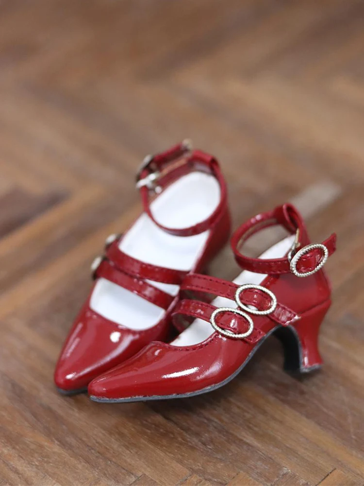 D09-P189 children handmade toy   1/3 BJD Doll red pink Pointed multi buckle high heels 1pair