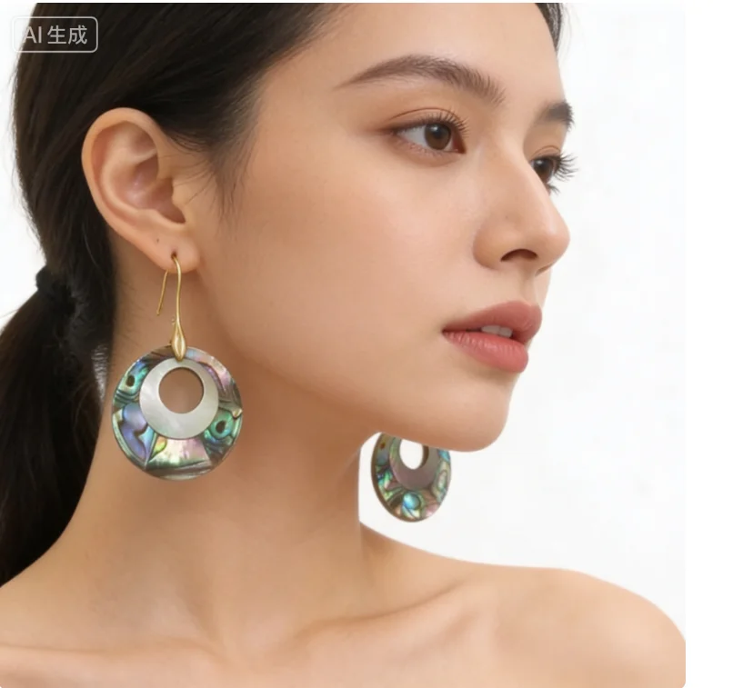 WT-MPE163 Elegant Design Abalone Shell Round Shape With 18k Real Gold Plated Earrings For Women Jewelry