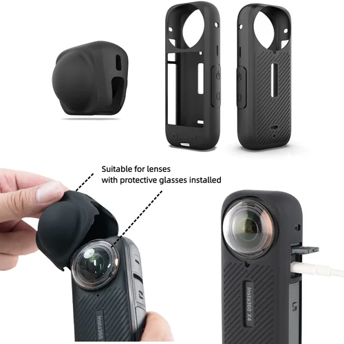 Imagen 2 del producto Para Insta 360 X4 Kit de accesorios protectores de cámara Protector de lente/cubierta protectora de silicona/protectores de pantalla/funda de cámara