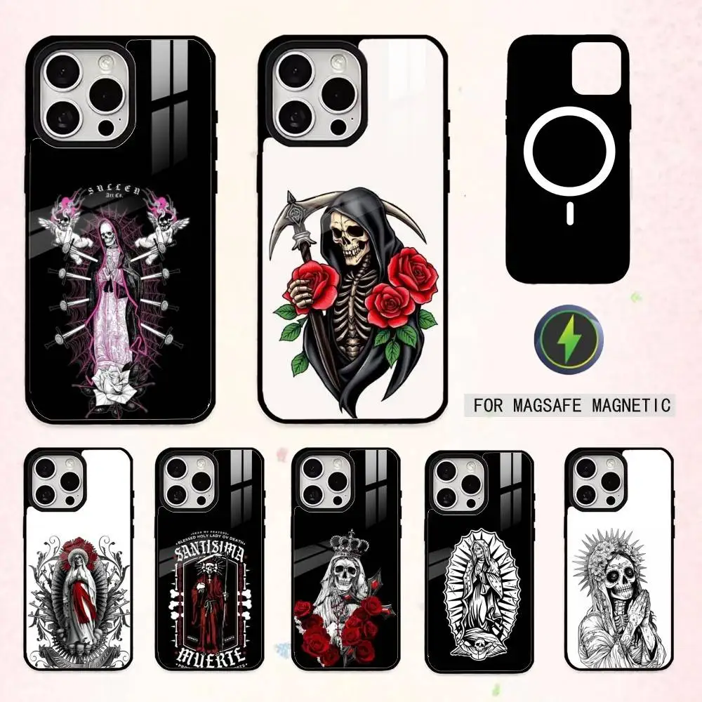 

S-Santa M-Muerte P-print Phone Case For iPhone17,16,15,14,13,12,11 Plus,Pro Max Magnetic For Magsafe Wireless Charging