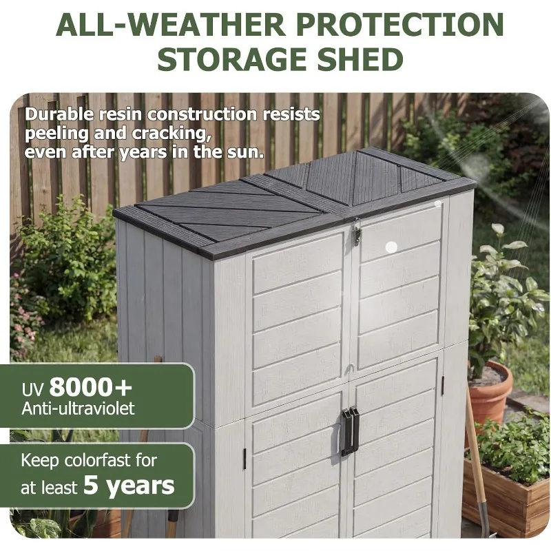 Aoxun 61 Cu.Ft Outdoor Storage Shed, Widened Outdoor Storage Cabinet Waterproof Vertical Resin Shed with Floor for Garden Tools