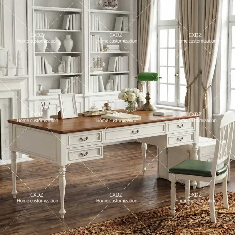 Solid Wood Custom Study Desk 1.8m 1.6m 1.4m American Mediterranean Style Boss Table Computer Desk Office Writing Table