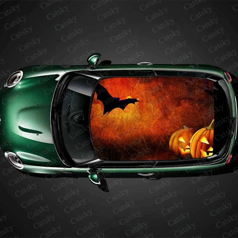 

Halloween Bat Print Car Roof Sticker Wrap Racing SUV Auto Accessories Packaging Painted PVC Car Hood Graphic Decal Decoration