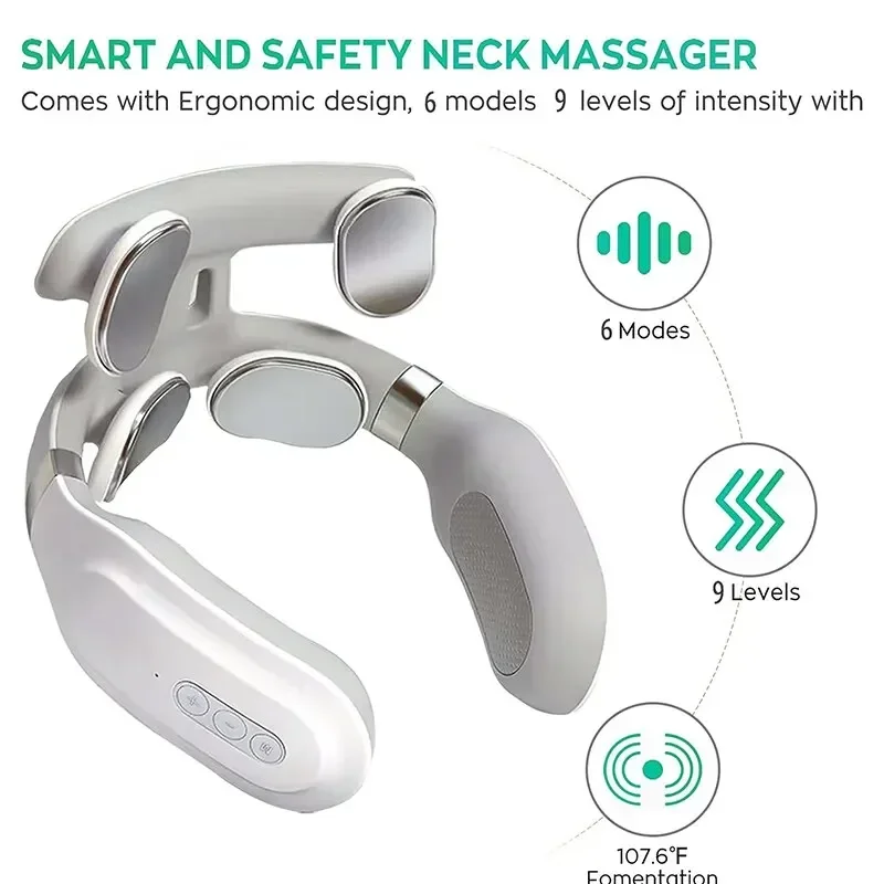 Eiectric Neck Shoulder Pulse Massage 4 Head Neck Protection Heating  Breathing Light Vibration Hot Compress Cervical Massager