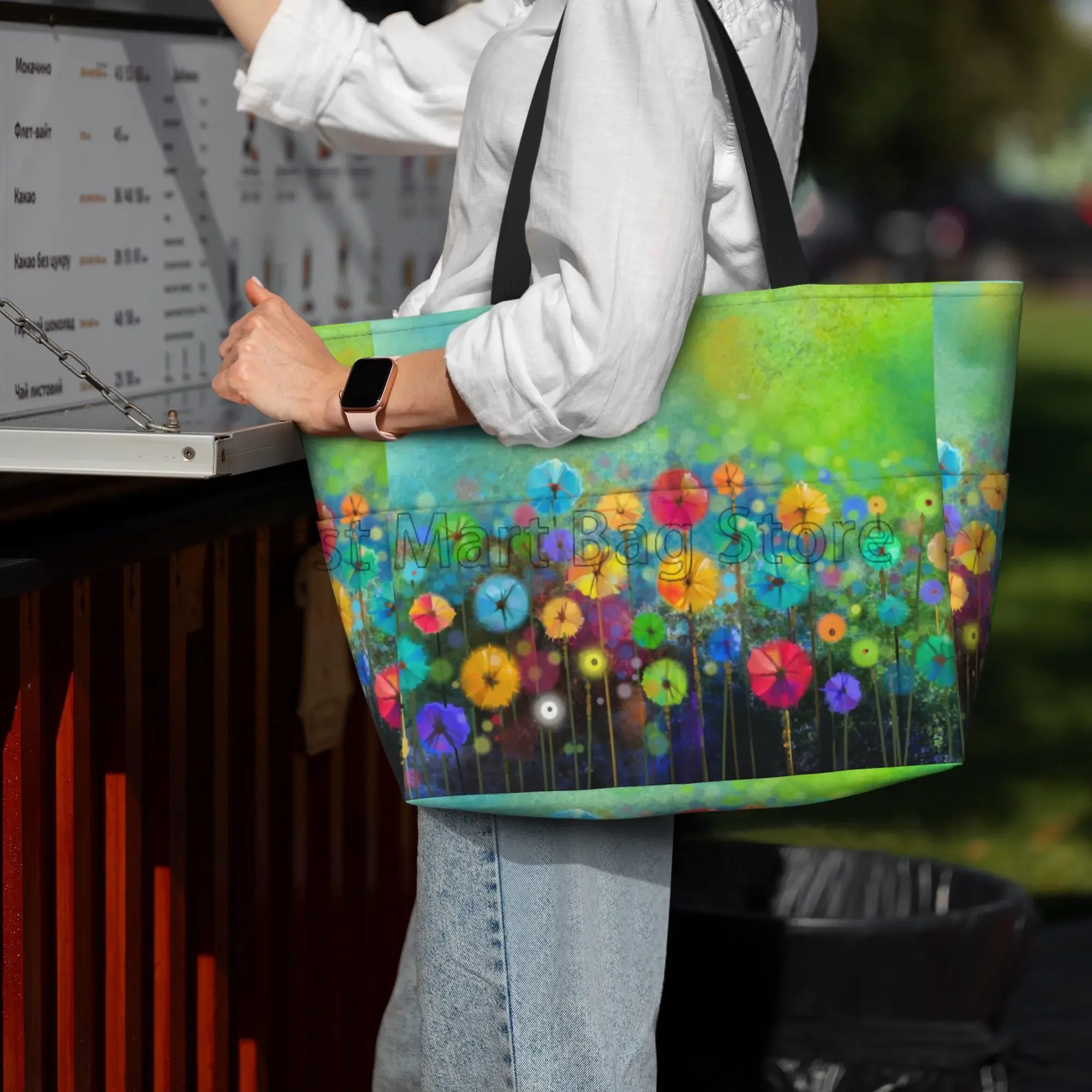 Abstract Flower Floral Watercolor Painting Large Waterproof Beach Bag for Women Sandproof Pool Tote Bag for Travel Vacation Swim